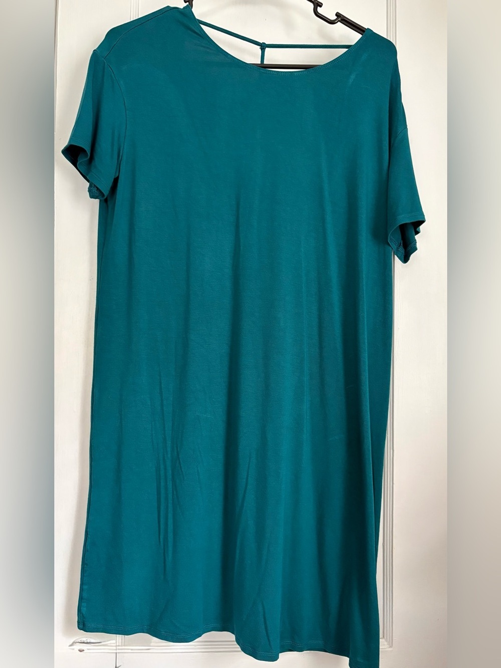 Fabletics Teal Short Sleeve T-Shirt Dress Casual Stretch Knit Shift Dress Sz: M
